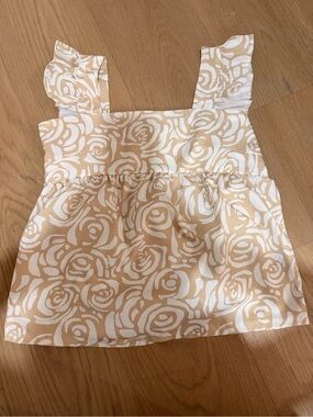 Cream & White Rose Print Square Neck Tank Top